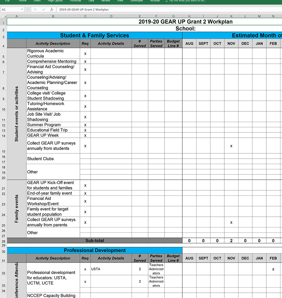 Sample image of the Workplan Form